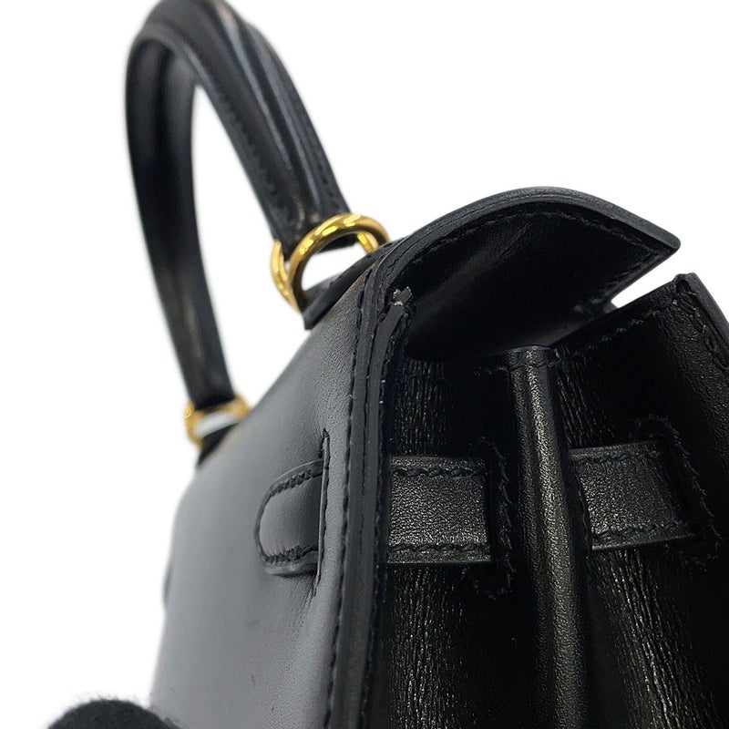 エルメス ハンドバッグ ケリー25 外縫い ブラック/ゴールド金具 ボックスカーフ Y刻印 HERMES 2wayバッグ 黒