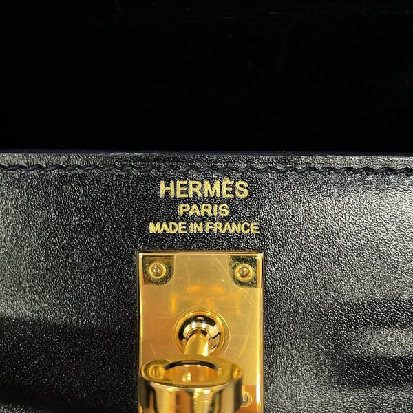 エルメス ハンドバッグ ケリー25 外縫い ブラック/ゴールド金具 ボックスカーフ Y刻印 HERMES 2wayバッグ 黒