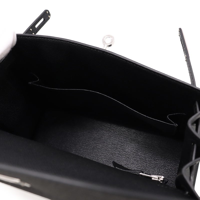 エルメス ハンドバッグ ケリー25 外縫い ブラック/シルバー金具 エプソン G刻印 ２wayショルダー 黒