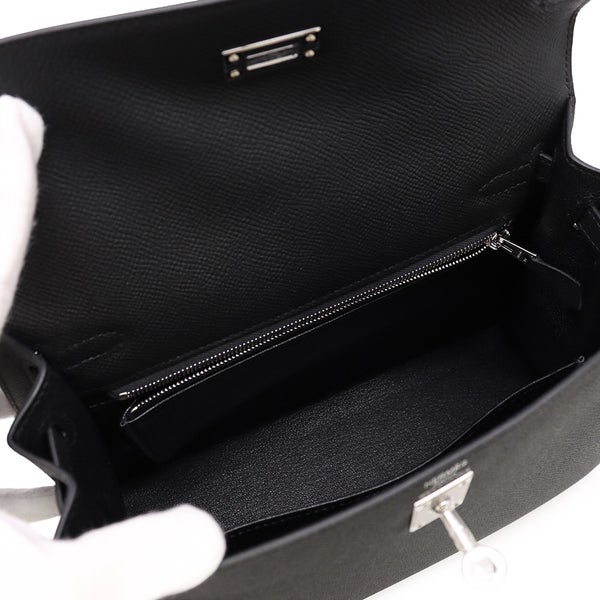 エルメス ハンドバッグ ケリー25 外縫い ブラック/シルバー金具 エプソン G刻印 ２wayショルダー 黒