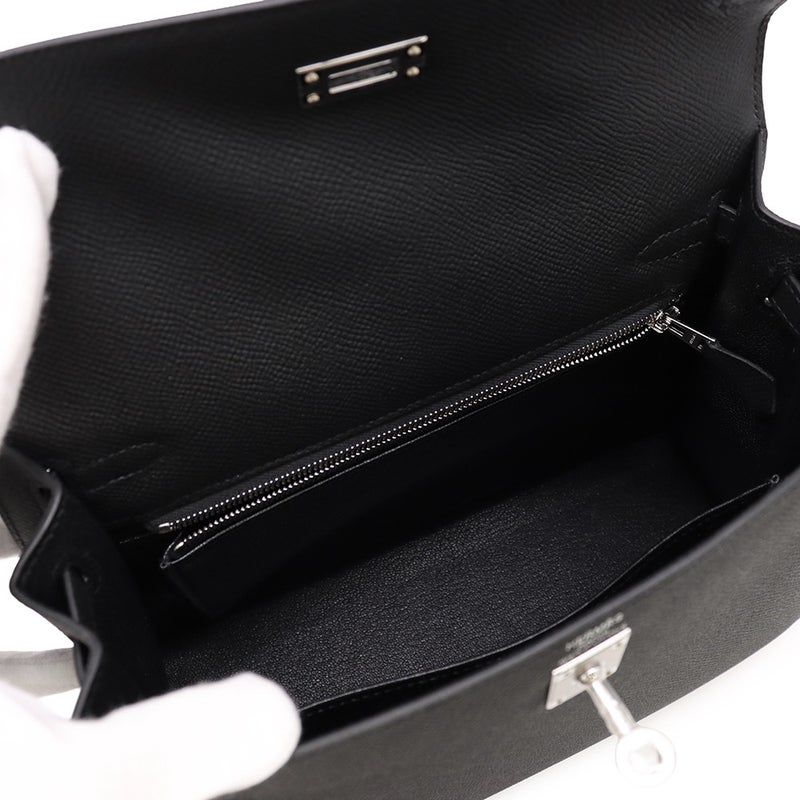 エルメス ハンドバッグ ケリー25 外縫い ブラック/シルバー金具 エプソン G刻印 ２wayショルダー 黒