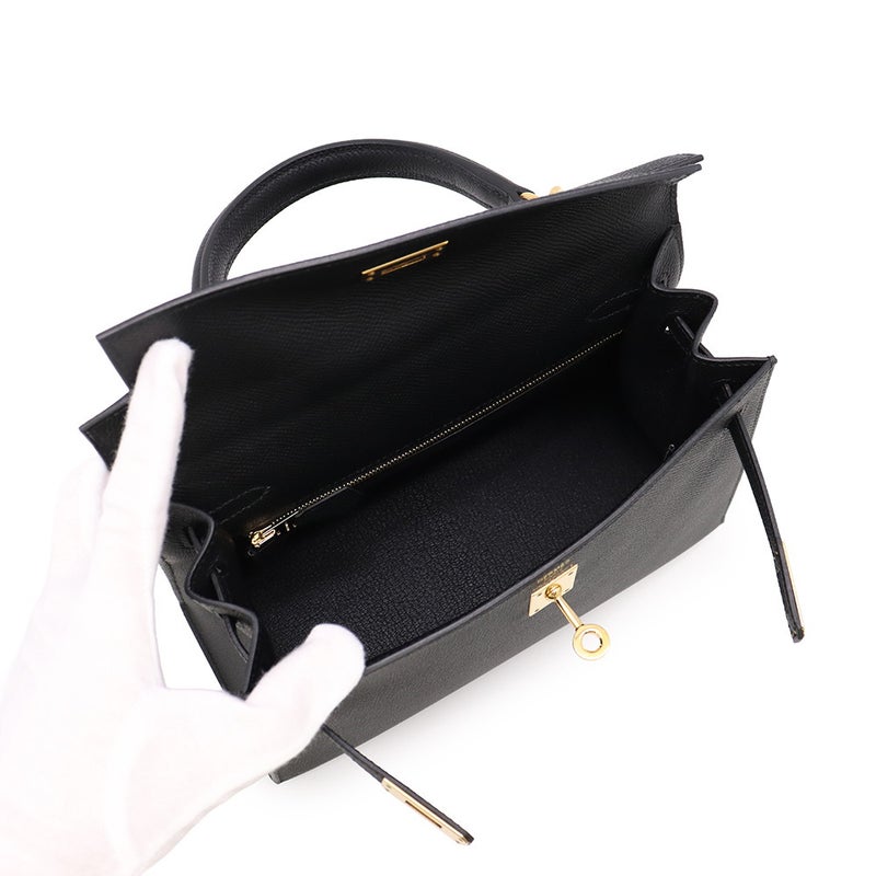 エルメス ハンドバッグ ケリー25 外縫い ブラック/ゴールド金具 エプソン W刻印 ２wayショルダー 黒