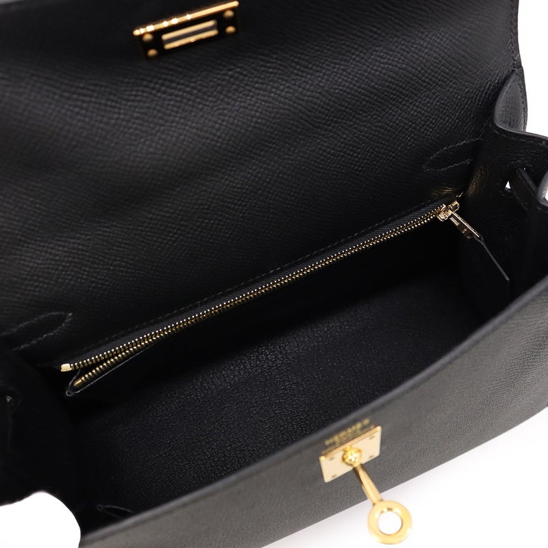 エルメス ハンドバッグ ケリー25 外縫い ブラック/ゴールド金具 エプソン W刻印 ２wayショルダー 黒