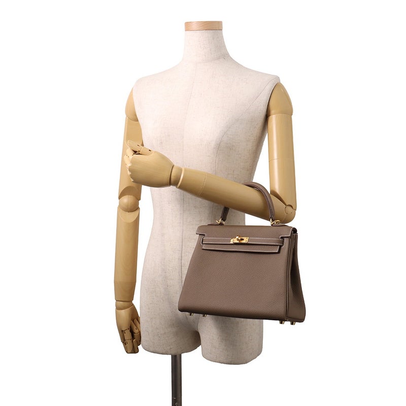 エルメス ハンドバッグ ケリー25 内縫い エトゥープ/ゴールド金具 トゴ K刻印 HERMES 2wayバッグ