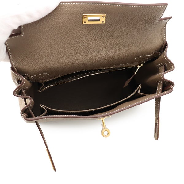 エルメス ハンドバッグ ケリー25 内縫い エトゥープ/ゴールド金具 トゴ K刻印 HERMES 2wayバッグ