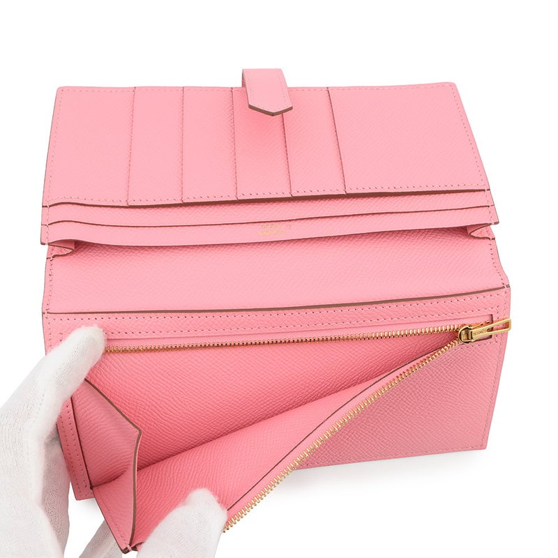 エルメス 長財布 ベアンスフレ マチ有り ローズコンフェッティ/ゴールド金具 エプソン □R刻印 財布 ソルド品