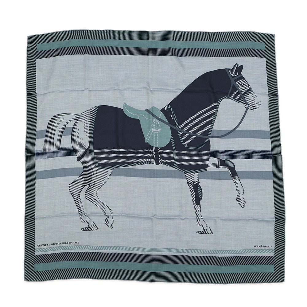 美品 エルメス HERMES スカーフ カレH 100 PERSPECTIVE CAVALIERE 騎乗のパースペクティブ カシミヤ シルク カレH 100 《エルメス・オプティカル・パースペクティブ》 - ベージュ