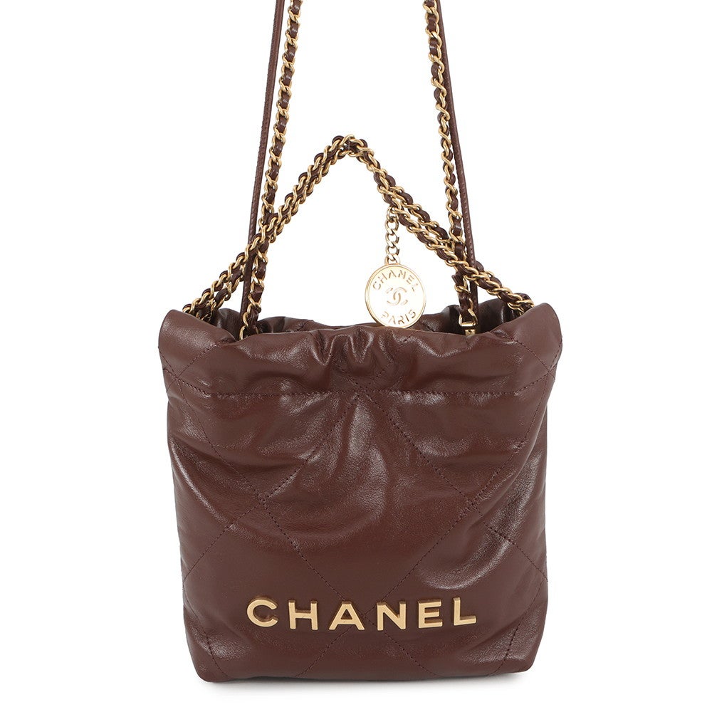 シャネル ハンドバッグ CHANEL 22 ミニ ココマーク シャイニーカーフ