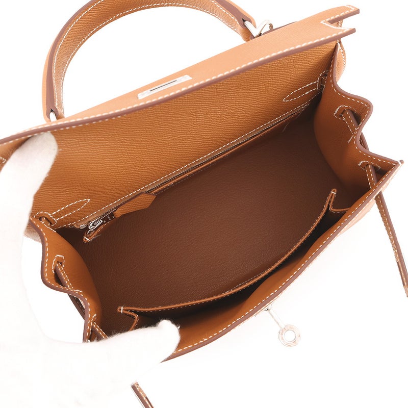 エルメス ハンドバッグ ケリー25 外縫い ゴールド/シルバー金具 エプソン G刻印 HERMES Kelly 2wayバッグ