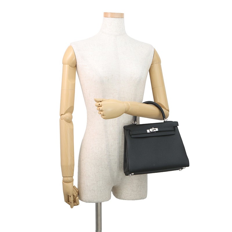 エルメス ハンドバッグ ケリー25 内縫い ブラック/シルバー金具 トゴ G刻印 HERMES Kelly 2wayバッグ 黒