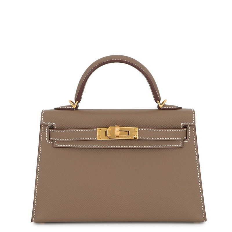 エルメス ハンドバッグ ミニケリー 外縫い エトゥープ/ゴールド金具 エプソン K刻印 HERMES 2wayバッグ