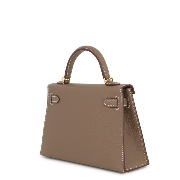 エルメス ハンドバッグ ミニケリー 外縫い エトゥープ/ゴールド金具 エプソン K刻印 HERMES 2wayバッグ