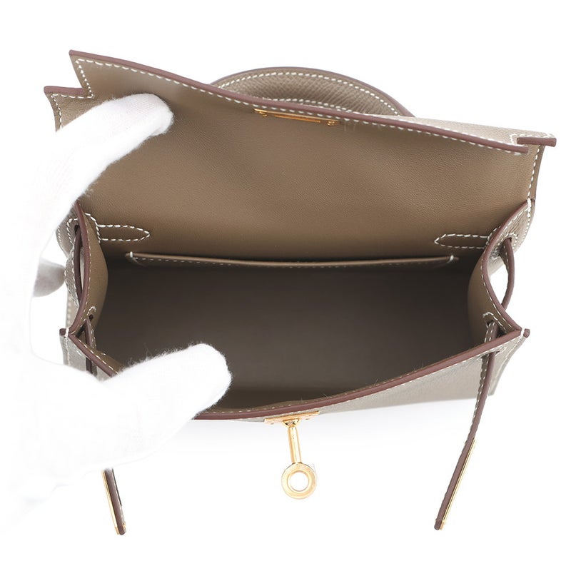 エルメス ハンドバッグ ミニケリー 外縫い エトゥープ/ゴールド金具 エプソン K刻印 HERMES 2wayバッグ