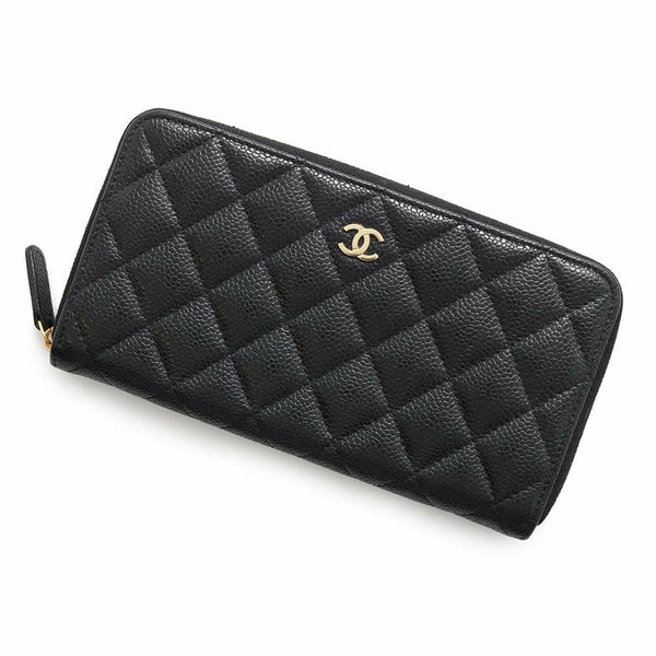 シャネル 長財布 クラシック ロング ジップ ウォレット マトラッセ ココマーク キャビアスキン AP0242 CHANEL 黒