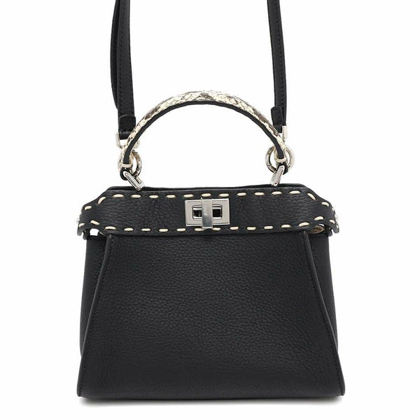 フェンディ ハンドバッグ ミニ ピーカブー セレリア レザー パイソン 8BN244 FENDI 2wayショルダーバッグ 黒
