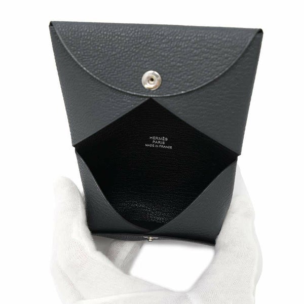 エルメス カードケース カルヴィ ヴェルソ グリミスティ/ブラック シェブルミゾル W刻印 シェーブル 黒