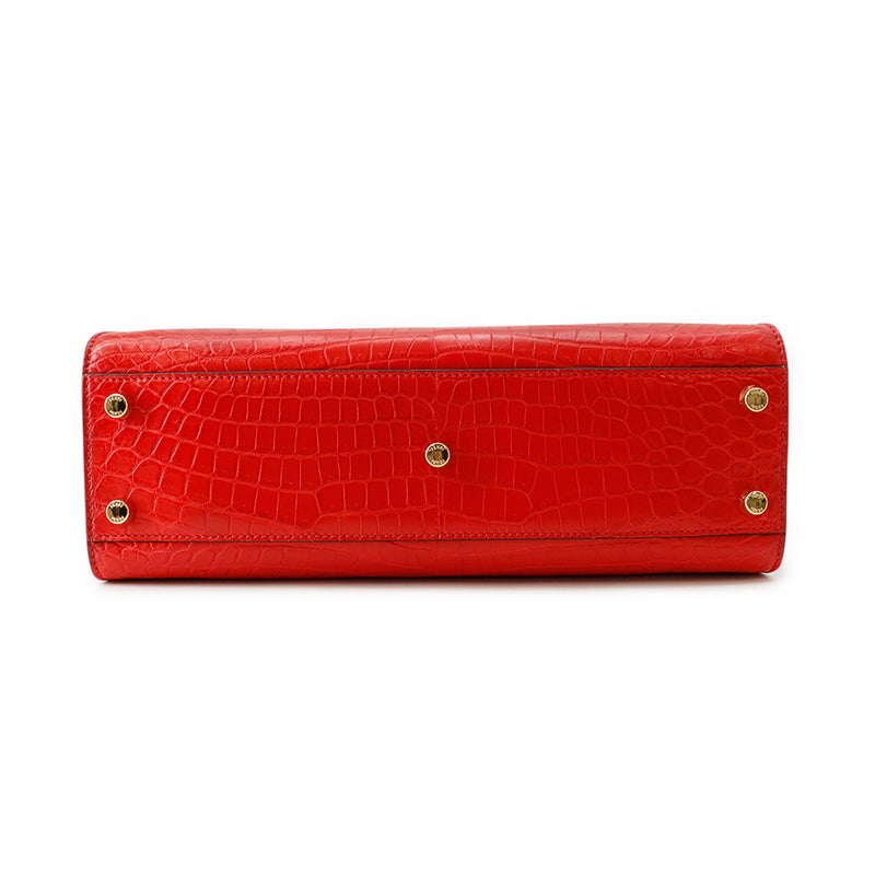 フェンディ ハンドバッグ ピーカブー レギュラー クロコダイル/籐 8BN290 FENDI 2way ショルダー レッド