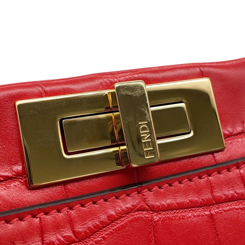 フェンディ ハンドバッグ ピーカブー レギュラー クロコダイル/籐 8BN290 FENDI 2way ショルダー レッド