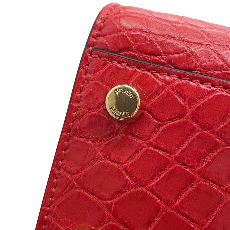 フェンディ ハンドバッグ ピーカブー レギュラー クロコダイル/籐 8BN290 FENDI 2way ショルダー レッド