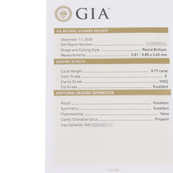 ハリーウィンストン リング ラウンドカット ソリティア ダイヤモンド 0.77ct Pt950プラチナ サイズ約8号 GIA鑑定書付き 指輪