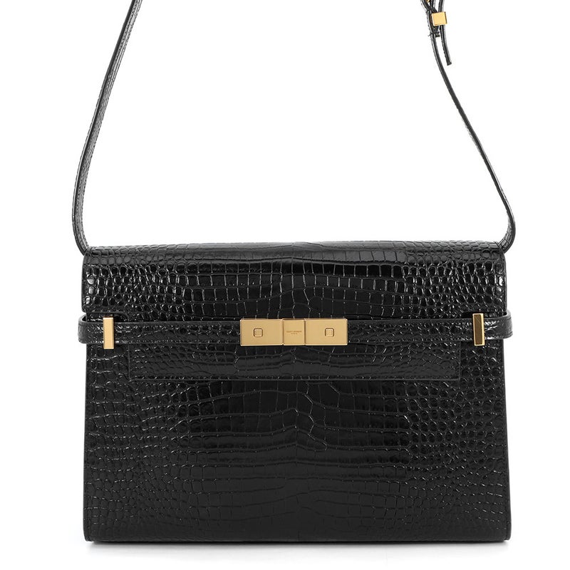 サンローランパリ ショルダーバッグ マンハッタン クロコ型押しレザー 579271 SAINT LAURENT PARIS 黒