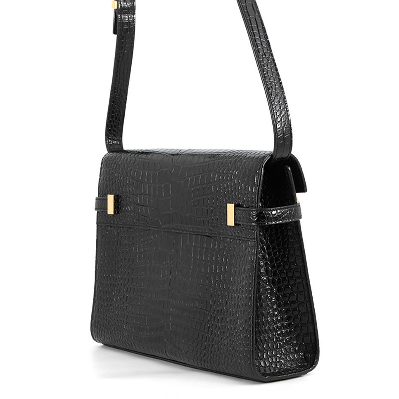 サンローランパリ ショルダーバッグ マンハッタン クロコ型押しレザー 579271 SAINT LAURENT PARIS 黒