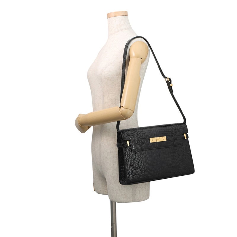 サンローランパリ ショルダーバッグ マンハッタン クロコ型押しレザー 579271 SAINT LAURENT PARIS 黒