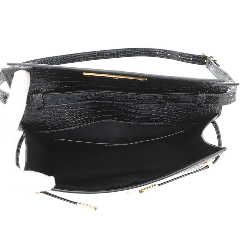 サンローランパリ ショルダーバッグ マンハッタン クロコ型押しレザー 579271 SAINT LAURENT PARIS 黒