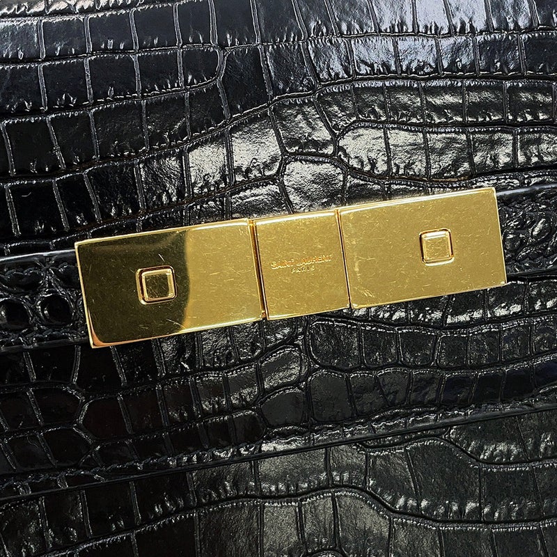 サンローランパリ ショルダーバッグ マンハッタン クロコ型押しレザー 579271 SAINT LAURENT PARIS 黒