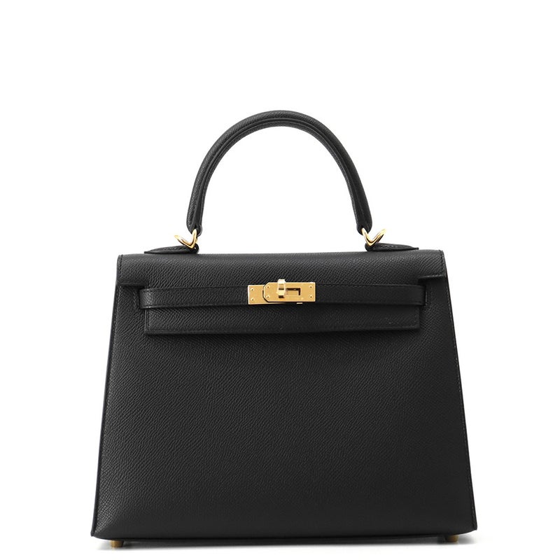 エルメス ハンドバッグ ケリー25 外縫い ブラック/ゴールド金具 エプソン G刻印 HERMES 2wayバッグ 黒