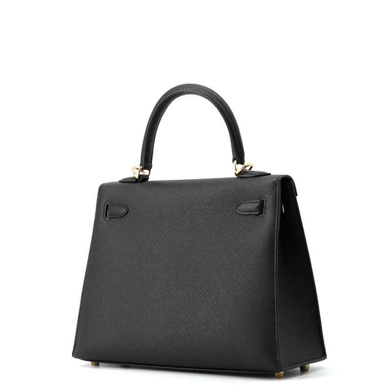 エルメス ハンドバッグ ケリー25 外縫い ブラック/ゴールド金具 エプソン G刻印 HERMES 2wayバッグ 黒