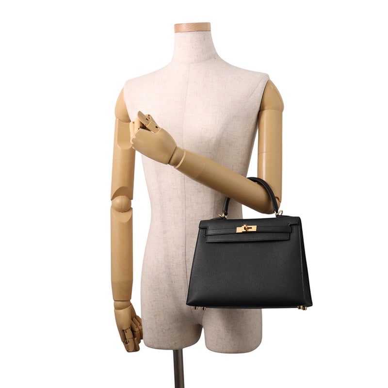 エルメス ハンドバッグ ケリー25 外縫い ブラック/ゴールド金具 エプソン G刻印 HERMES 2wayバッグ 黒