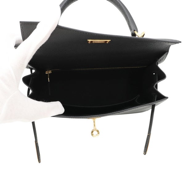 エルメス ハンドバッグ ケリー25 外縫い ブラック/ゴールド金具 エプソン G刻印 HERMES 2wayバッグ 黒