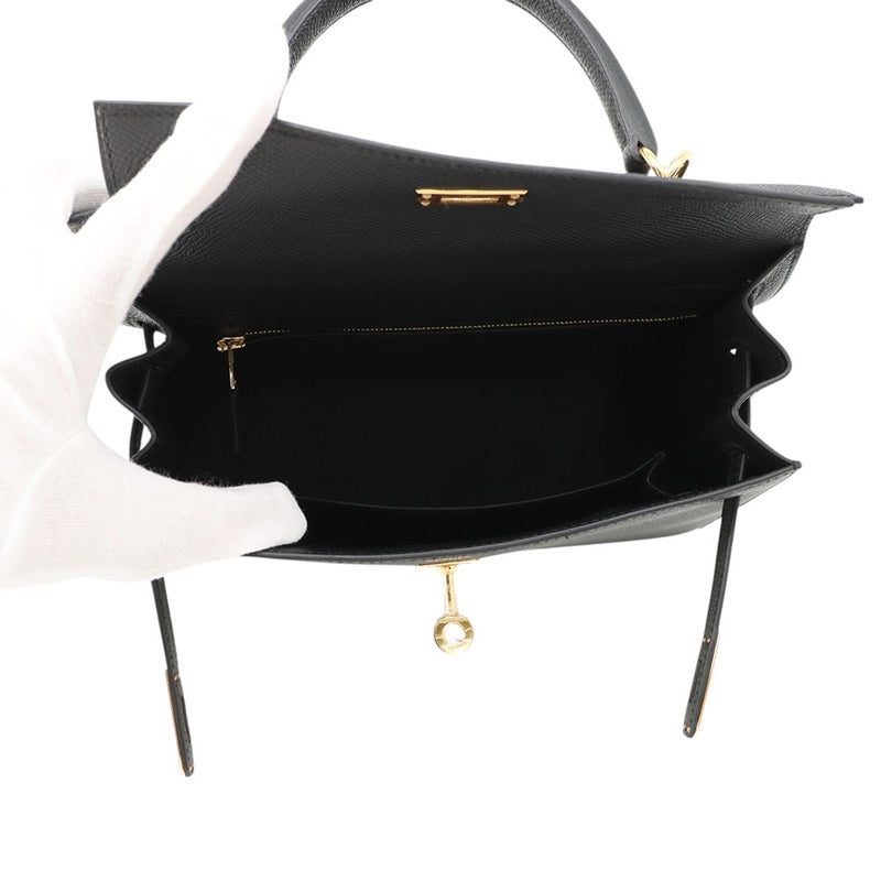 エルメス ハンドバッグ ケリー25 外縫い ブラック/ゴールド金具 エプソン G刻印 HERMES 2wayバッグ 黒