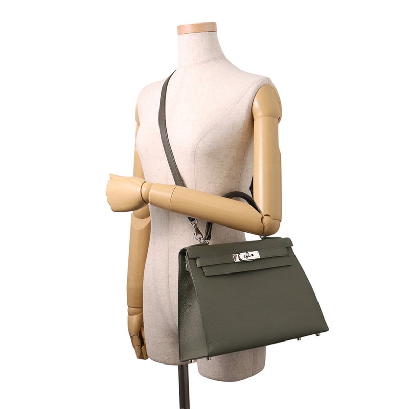 エルメス ハンドバッグ ケリー28 外縫い ヴェールグリス/シルバー金具 エプソン Y刻印 HERMES 2wayバッグ