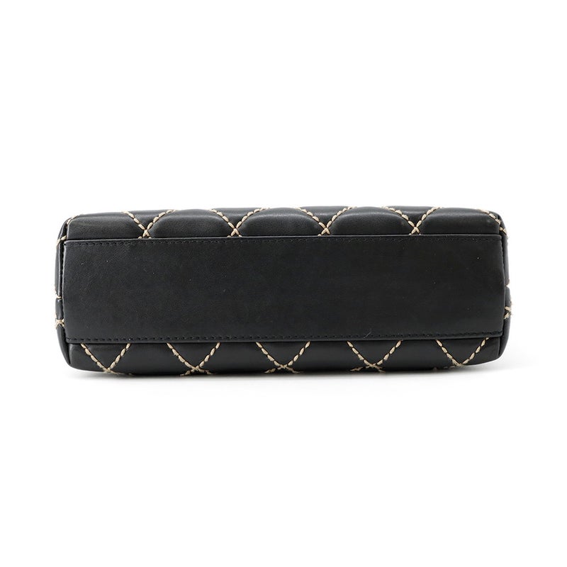 シャネル ハンドバッグ ステッチ ココマーク ラムスキン CHANEL バッグ 黒