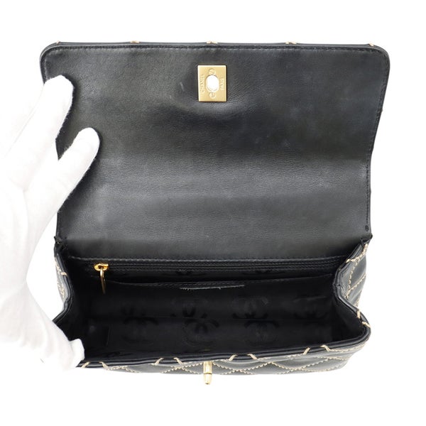 シャネル ハンドバッグ ステッチ ココマーク ラムスキン CHANEL バッグ 黒