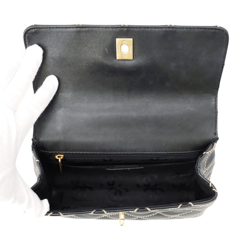 シャネル ハンドバッグ ステッチ ココマーク ラムスキン CHANEL バッグ 黒