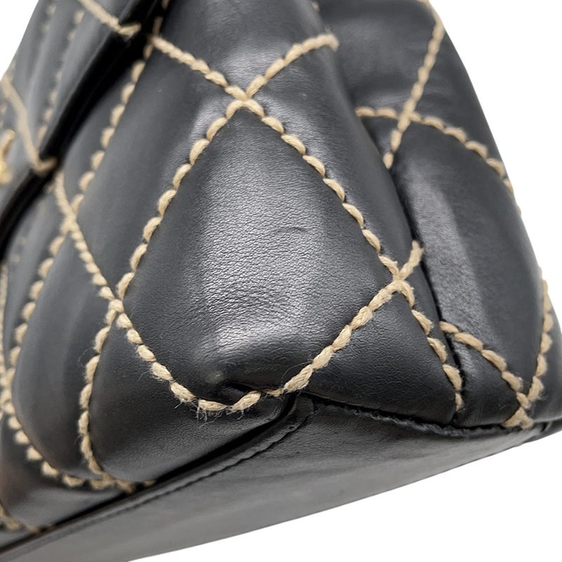 シャネル ハンドバッグ ステッチ ココマーク ラムスキン CHANEL バッグ 黒