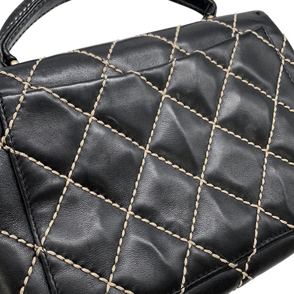 シャネル ハンドバッグ ステッチ ココマーク ラムスキン CHANEL バッグ 黒
