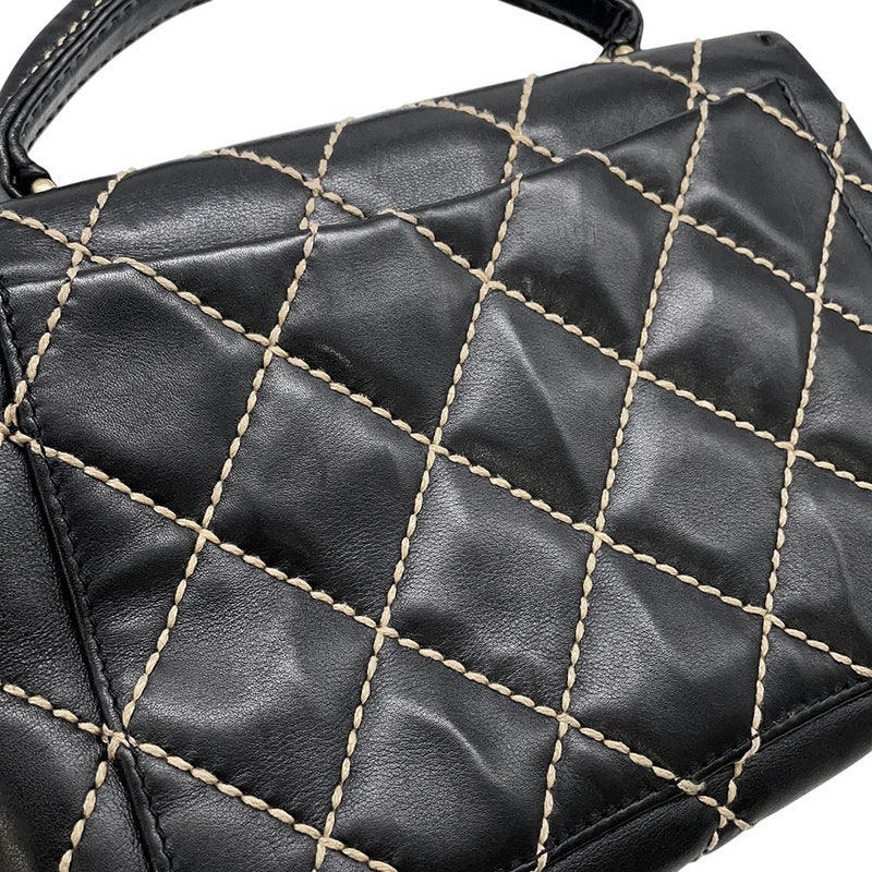 シャネル ハンドバッグ ステッチ ココマーク ラムスキン CHANEL バッグ 黒