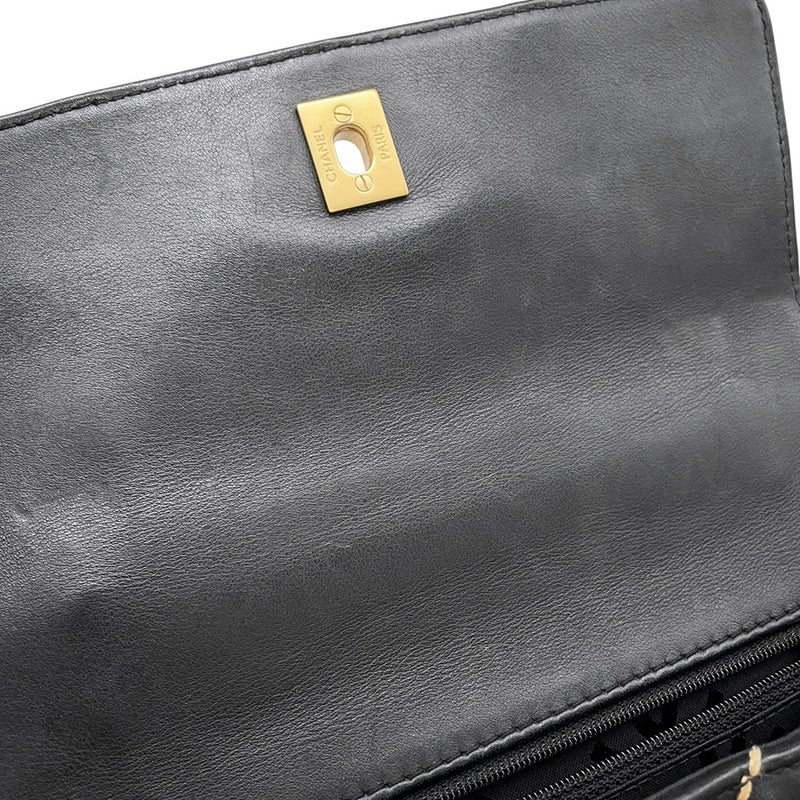 シャネル ハンドバッグ ステッチ ココマーク ラムスキン CHANEL バッグ 黒