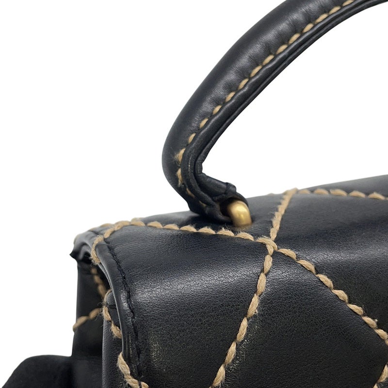 シャネル ハンドバッグ ステッチ ココマーク ラムスキン CHANEL バッグ 黒
