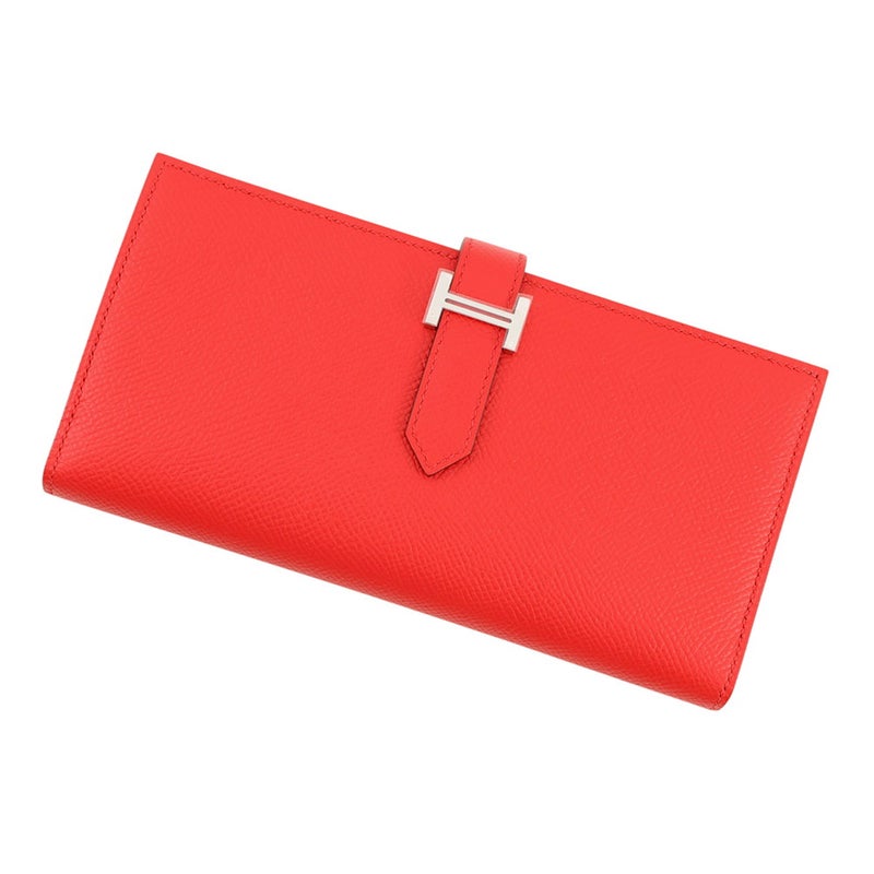 エルメス 長財布 ベアンスフレ マチ有り ルージュトマト/シルバー金具 エプソン D刻印 HERMES 財布