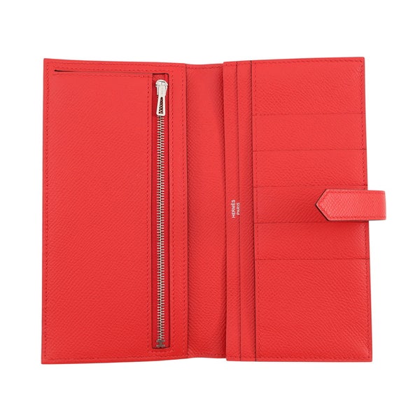 エルメス 長財布 ベアンスフレ マチ有り ルージュトマト/シルバー金具 エプソン D刻印 HERMES 財布