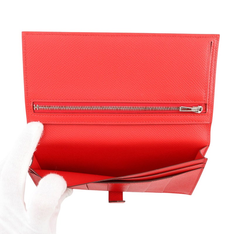 エルメス 長財布 ベアンスフレ マチ有り ルージュトマト/シルバー金具 エプソン D刻印 HERMES 財布