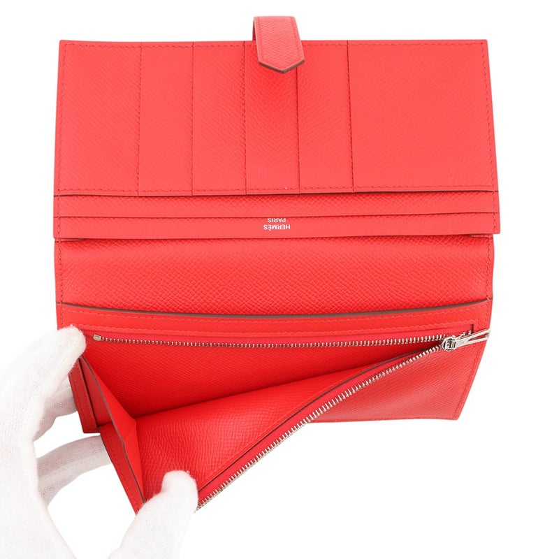 エルメス 長財布 ベアンスフレ マチ有り ルージュトマト/シルバー金具 エプソン D刻印 HERMES 財布