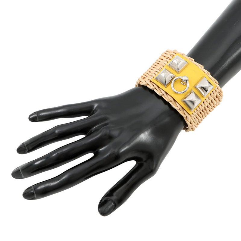 エルメス ブレスレット メドール ピクニック ライム/シルバー金具 スイフト/ラタン Z刻印 サイズT2