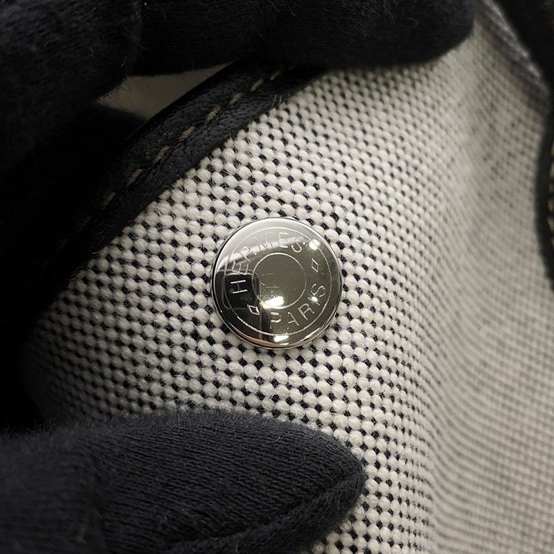 エルメス トートバッグ ガーデンパーティPM ベージュ/ブラック/シルバー金具 トワルアッシュ/ブッフル □G刻印 黒