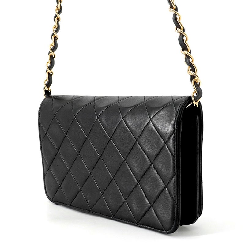 シャネル チェーンショルダーバッグ マトラッセ ココマーク ラムスキン CHANEL バッグ 黒
